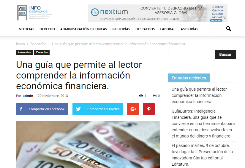 InfoDespachos, medio especializado en el mundo juridico, habla sobre el GuíaBurros: El informe económico financiero